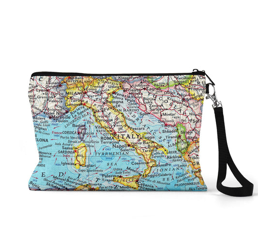 Italy map wristlet travel pouch