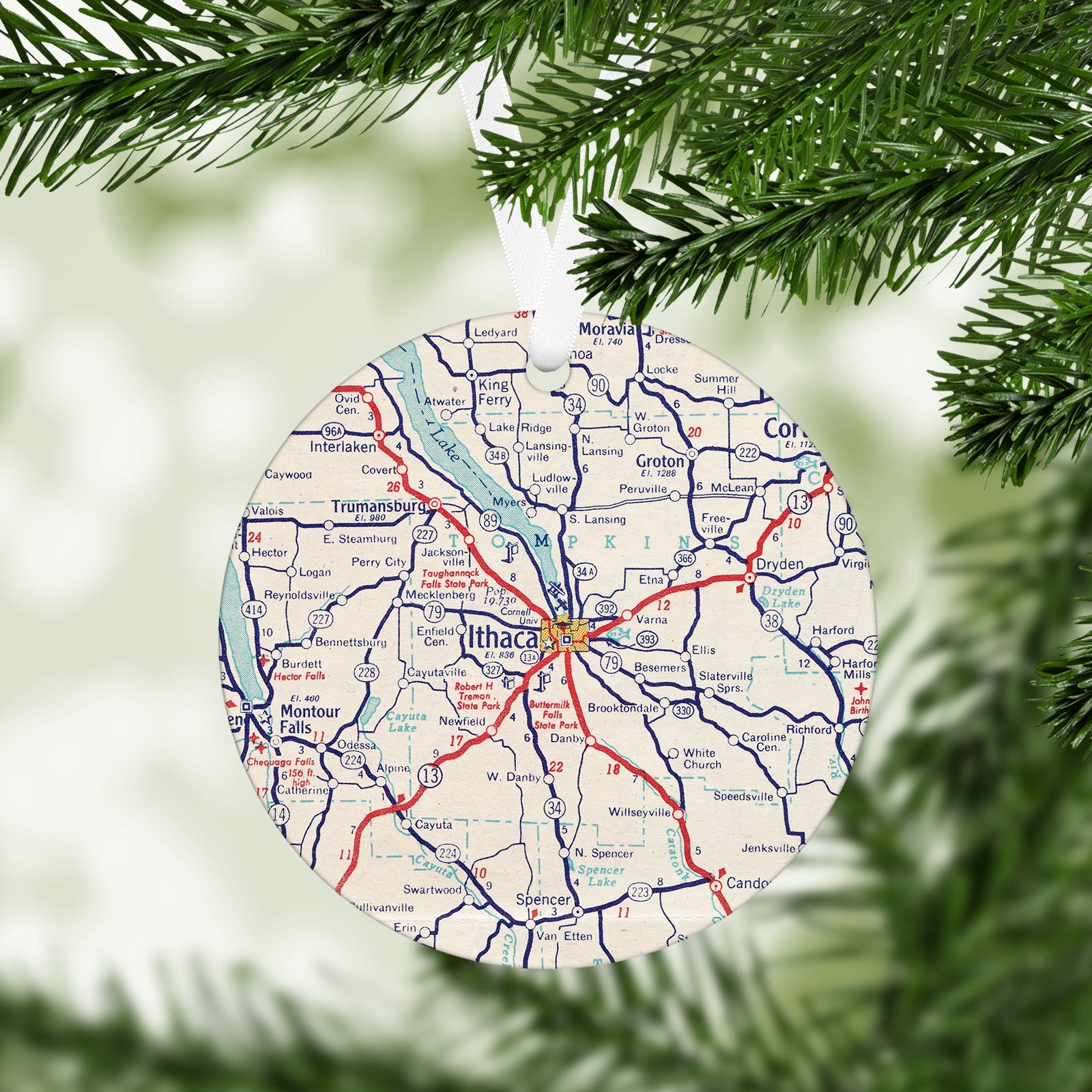 Ithaca New York Vintage Map Ornament