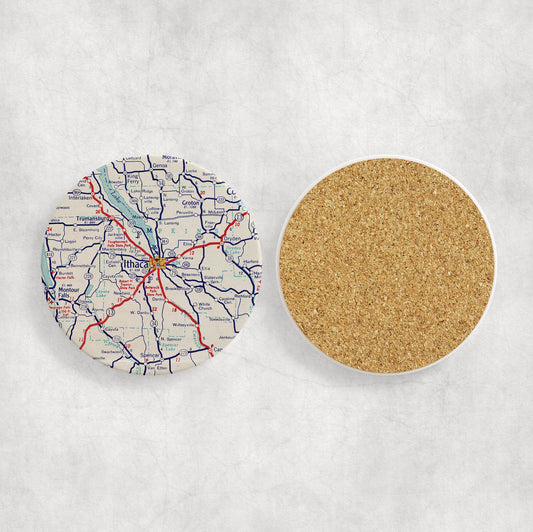 Ithaca New York Map Coasters | Set of 4 Vintage Ithaca New York Drink Coasters | Travel-Inspired Home Decor