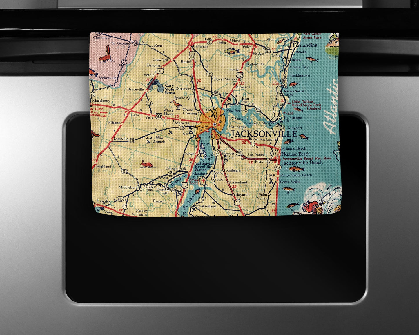 Jacksonville Florida Map Tea Towel | Waffle-Weave Kitchen Towel Gift