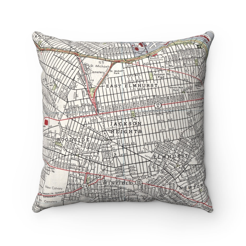 Jackson Heights Queens vintage map pillow