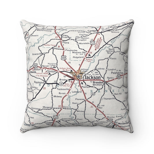 Jackson Mississippi vintage map pillow