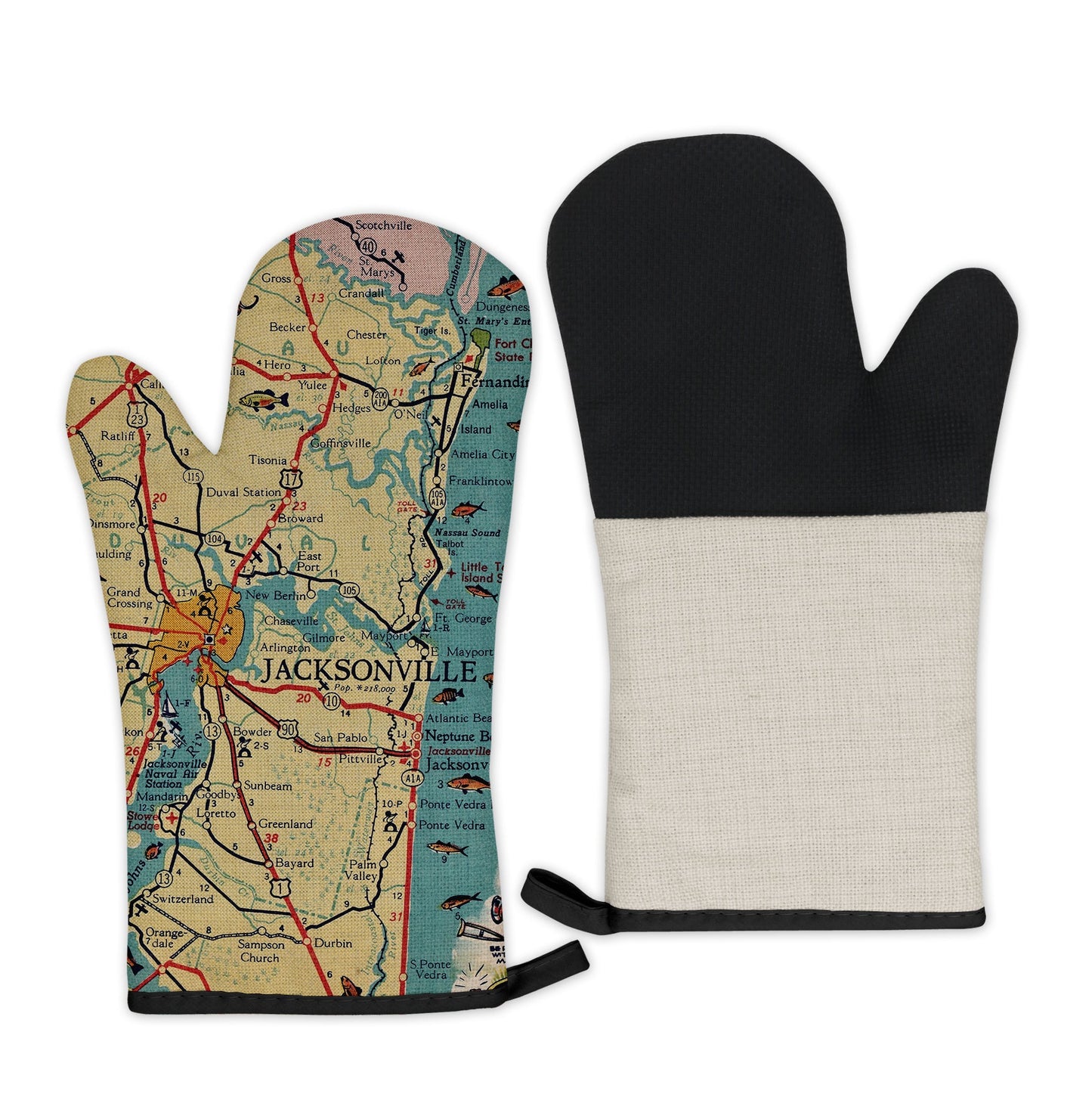Jacksonville, Florida Map Oven Mitt | Vintage-Inspired Kitchen Gift