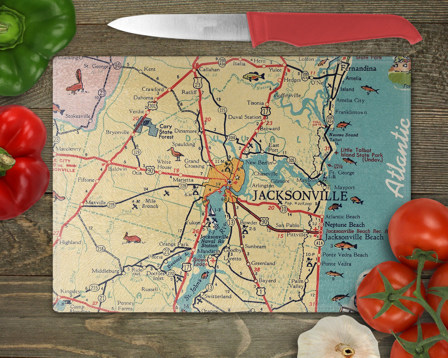 Jacksonville Florida Map Cutting Board | Travel Gift | Kitchen Decor