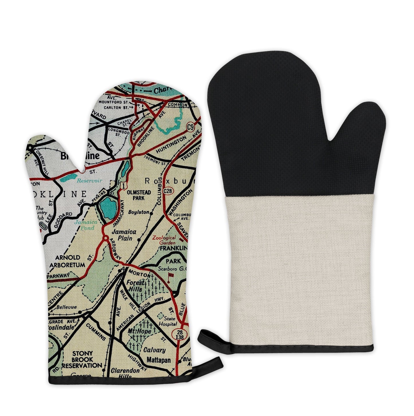 Jamaica Plain, Massachusetts Map Oven Mitt | Vintage-Inspired Kitchen Gift