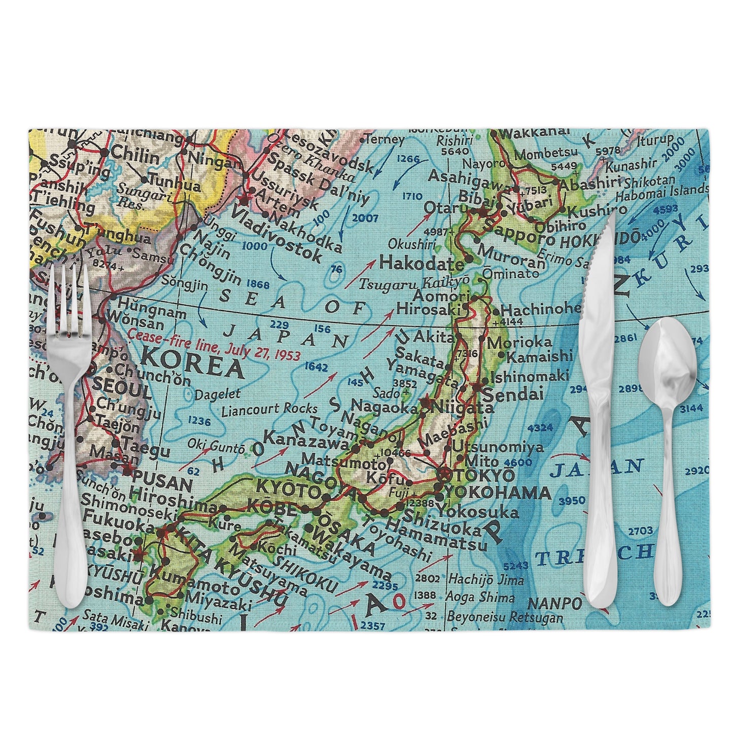 Japan Vintage Map Placemats | Japan Set of 4 Table Placemats