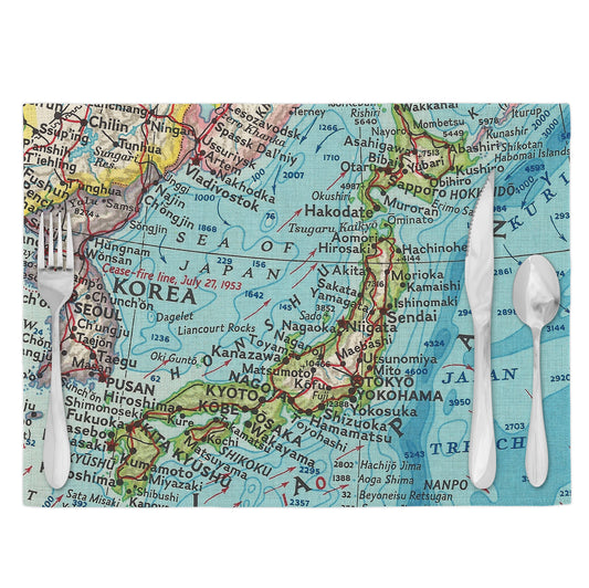 Japan Vintage Map Placemats | Japan Set of 4 Table Placemats