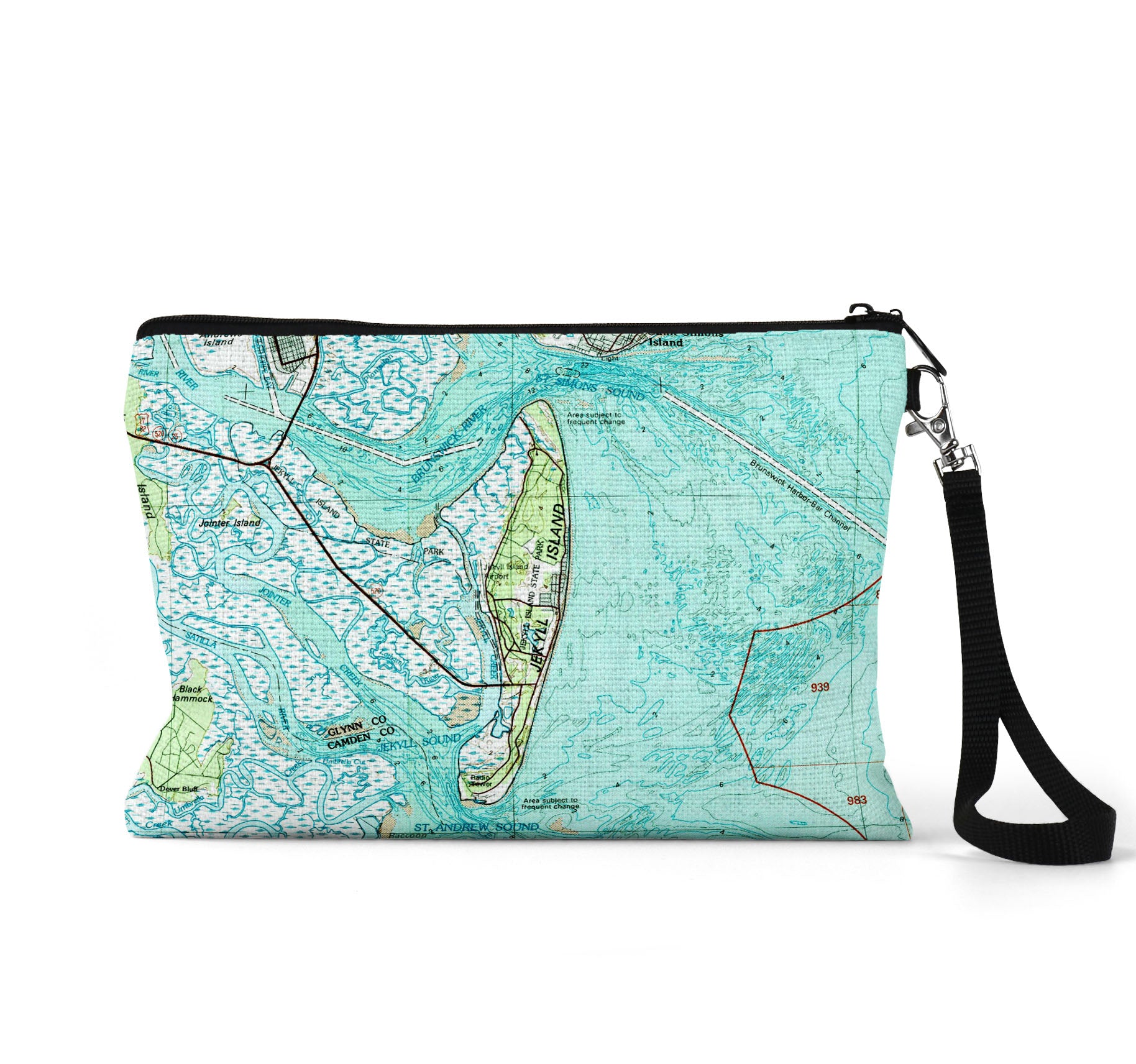 Jekyll Island Georgia map wristlet travel pouch