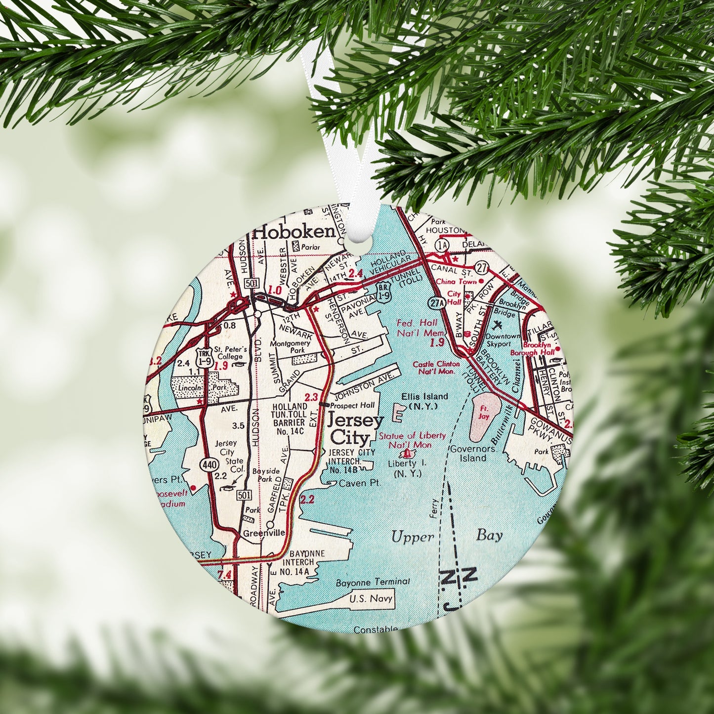 Jersey City New Jersey Vintage Map Ornament