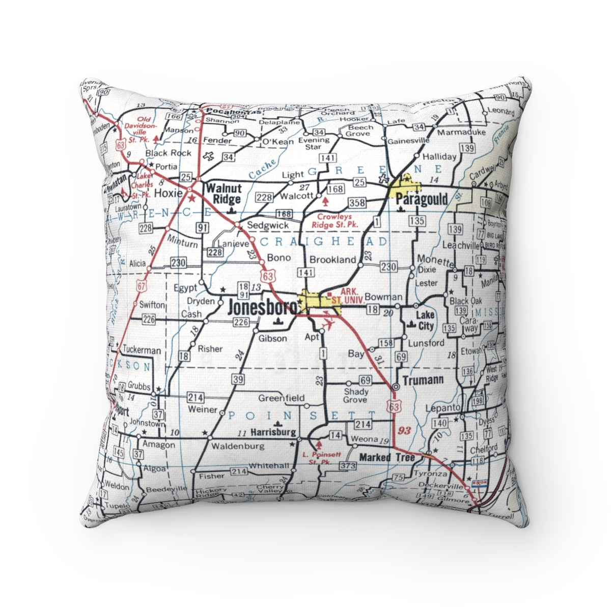 Jonesboro Arkansas vintage map pillow