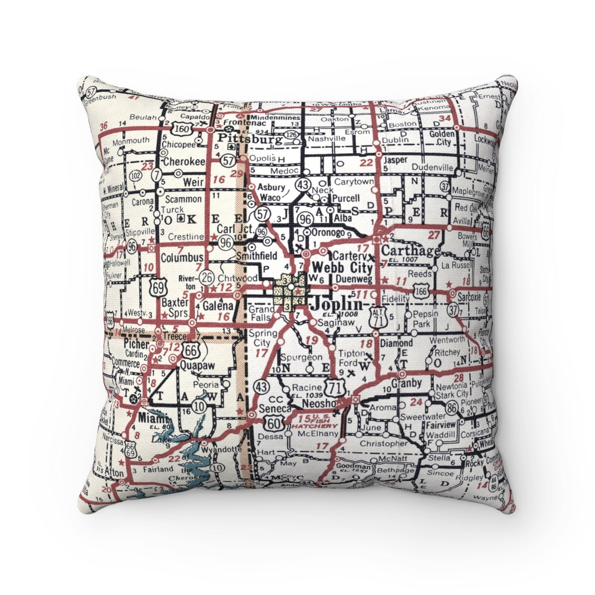 Joplin Missouri vintage map pillow