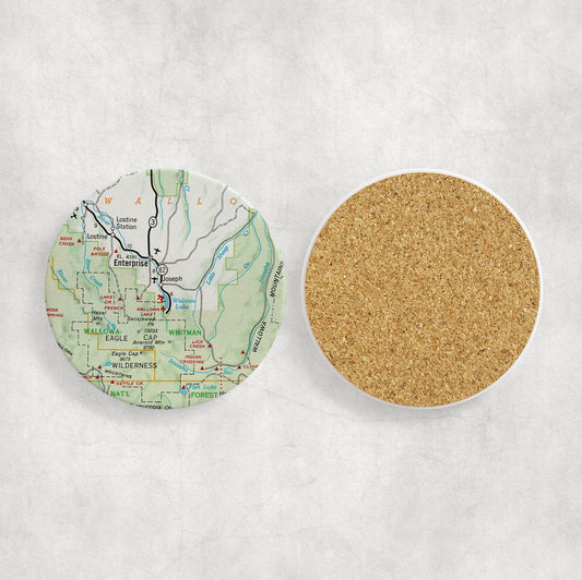Joseph Oregon Map Coasters | Set of 4 Vintage Joseph Oregon Drink Coasters | Travel-Inspired Home Decor