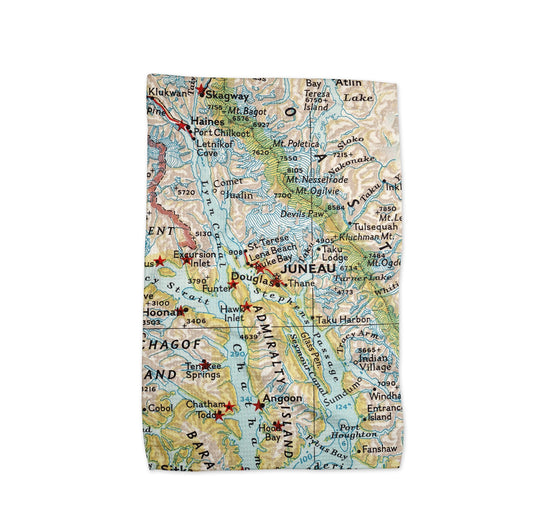 Juneau Alaska Map Tea Towel | Waffle-Weave Kitchen Towel Gift