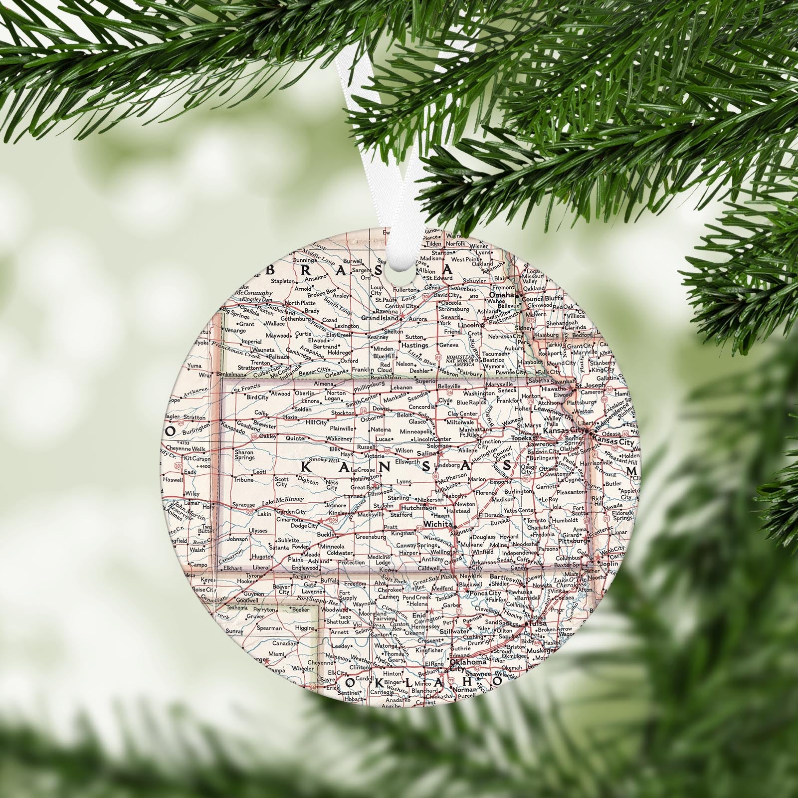 Kansas Vintage Map Ornament