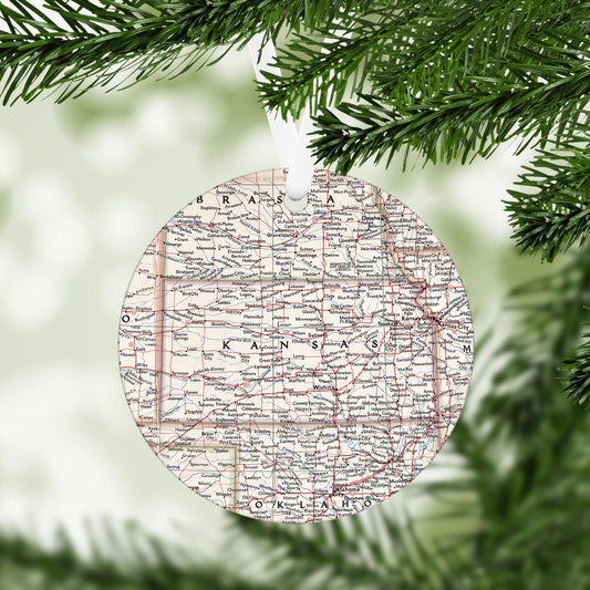Kansas Vintage Map Ornament