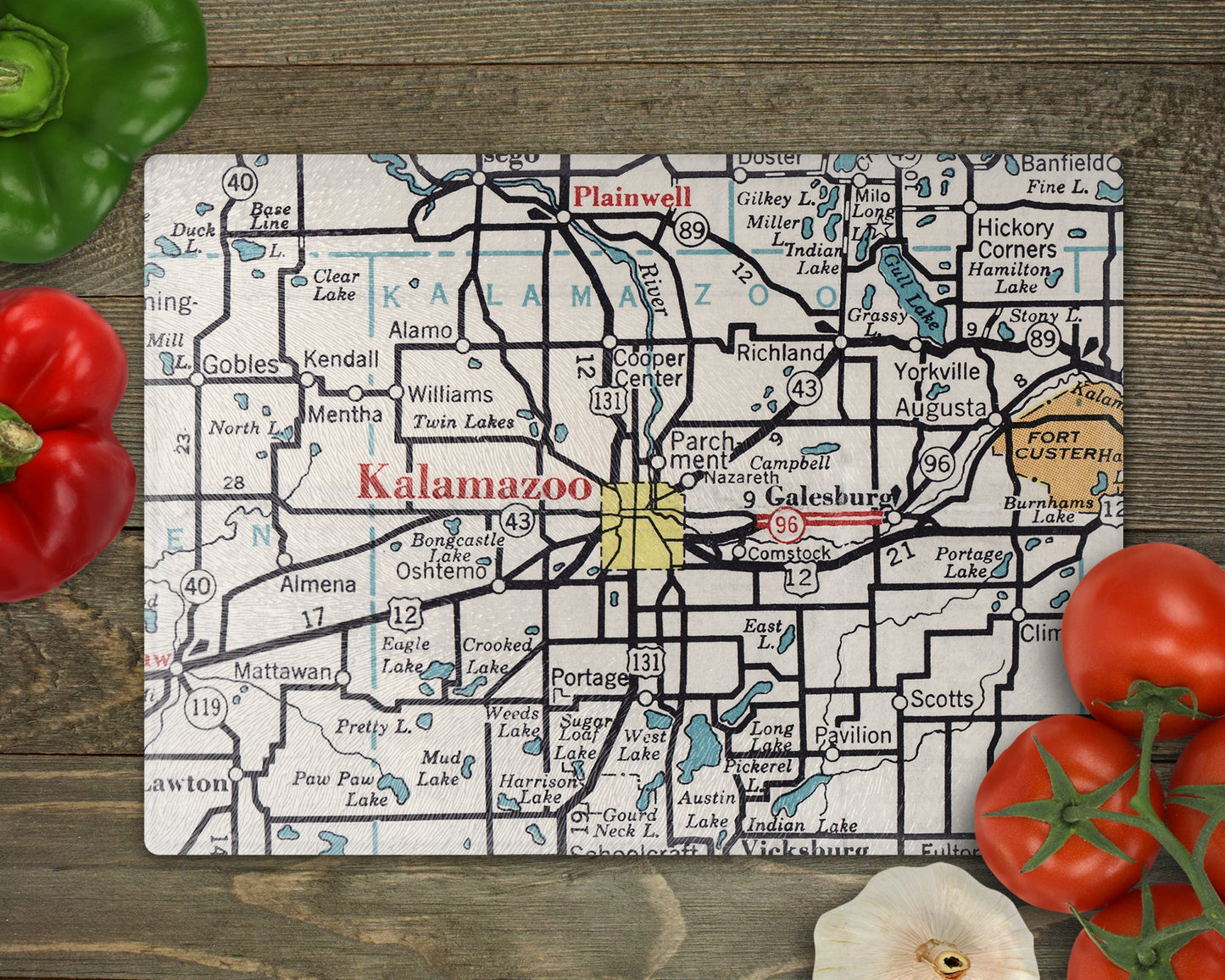 Kalamazoo Michigan Map Cutting Board | Travel Gift | Kitchen Decor