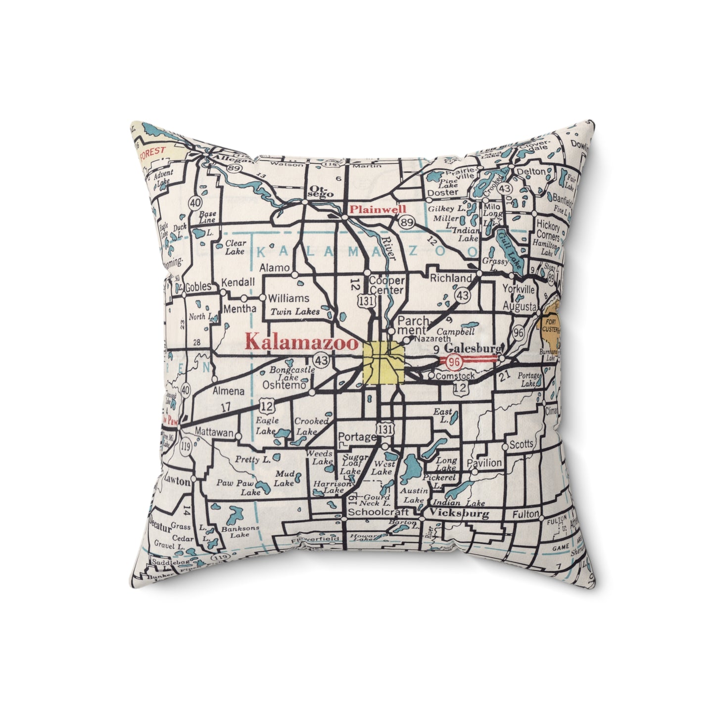 Kalamazoo Michigan vintage map pillow