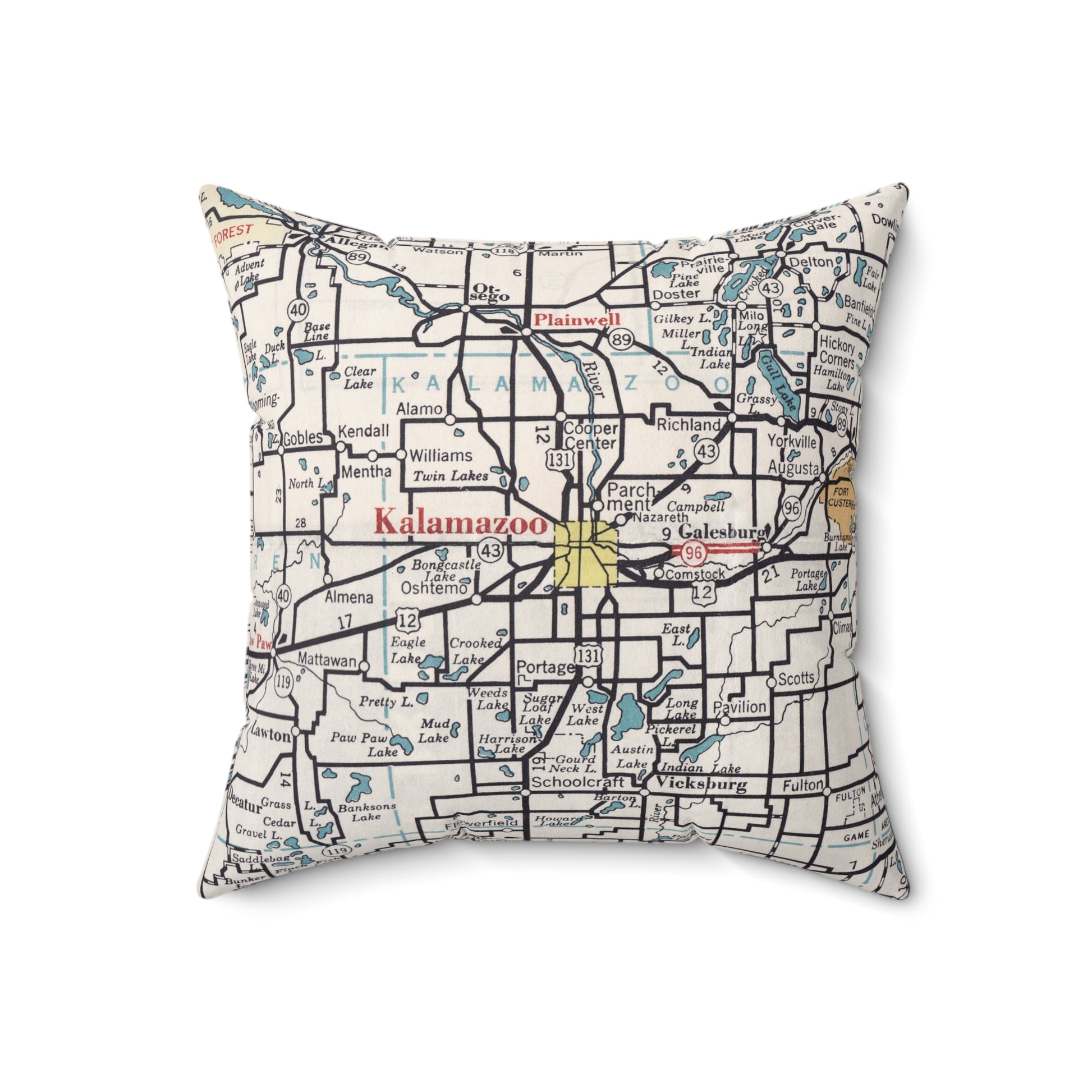 Kalamazoo Michigan vintage map pillow