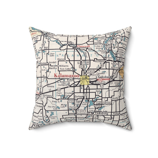 Kalamazoo Michigan vintage map pillow