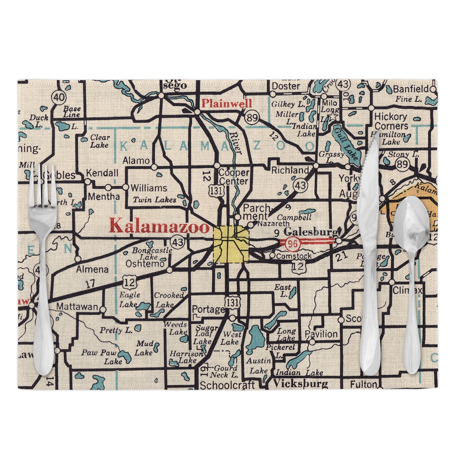 Kalamazoo Michigan Vintage Map Placemats Set of 4