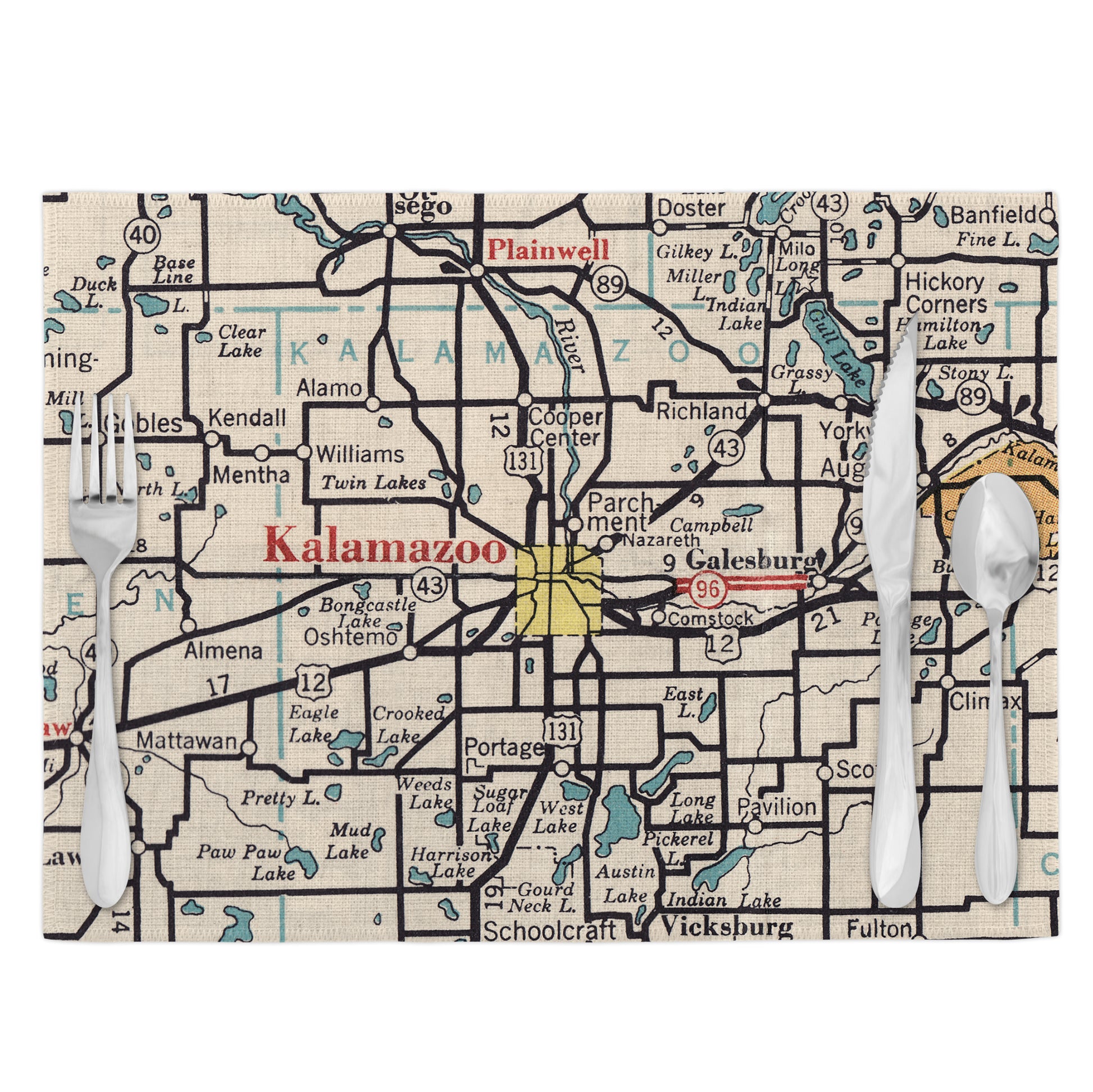 Kalamazoo Michigan Vintage Map Placemats Set of 4