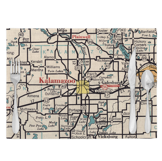 Kalamazoo Michigan Vintage Map Placemats Set of 4