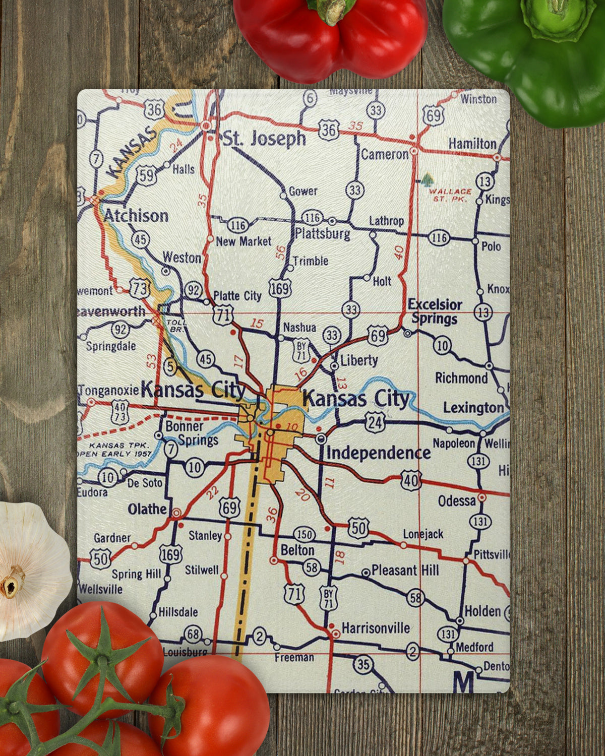 Kansas City Missouri Vintage Map Glass Cutting Board