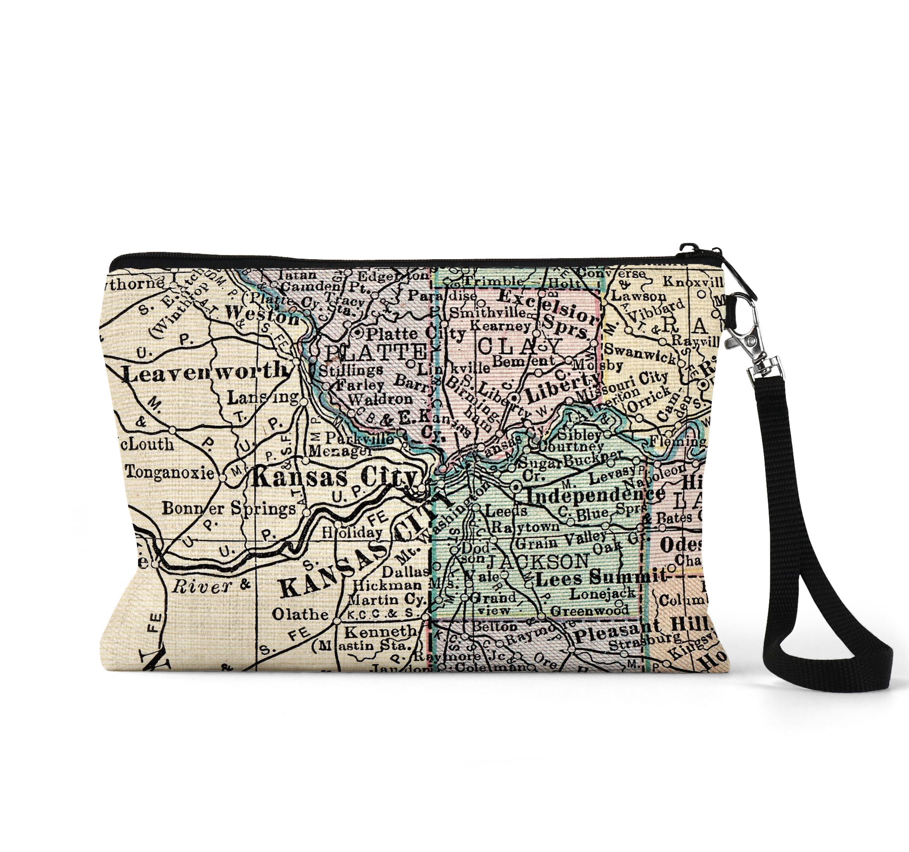 Kansas City map wristlet travel pouch