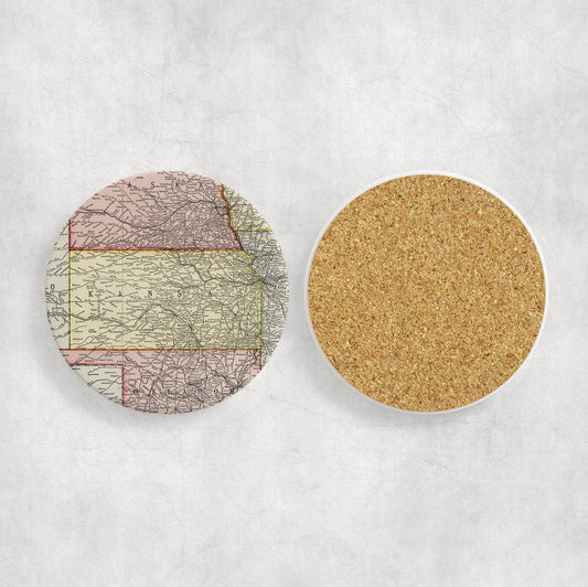 Kansas Map Coasters | Set of 4 Vintage Kansas Drink Coasters | Travel-Inspired Home Decor