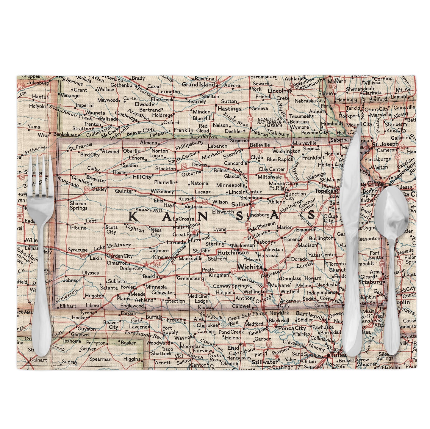 Kansas Vintage Map Placemats Set of 4