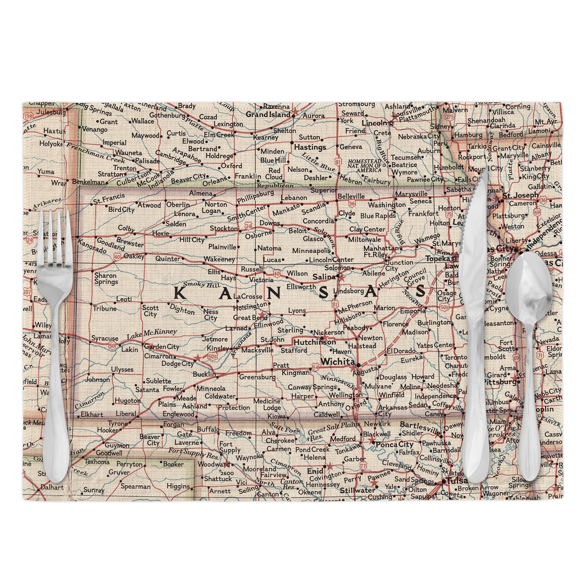 Kansas Vintage Map Placemats Set of 4