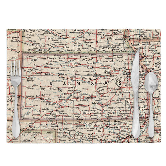 Kansas Vintage Map Placemats Set of 4