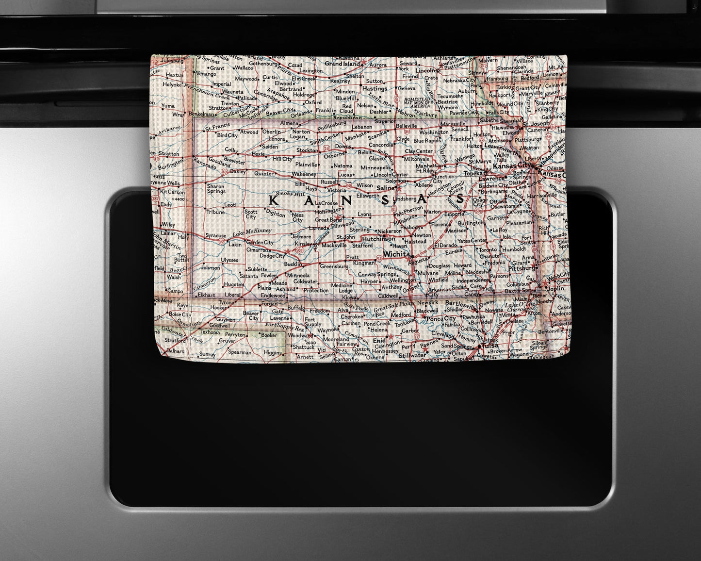 Kansas Map Tea Towel | Waffle-Weave Kitchen Towel Gift