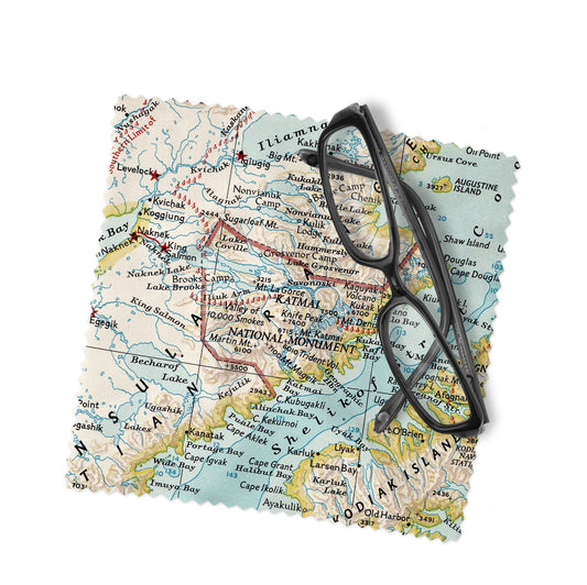 Katmai National Park Map Lens Cloth | Katmai Microfiber Glasses Cleaner | Travel Gift