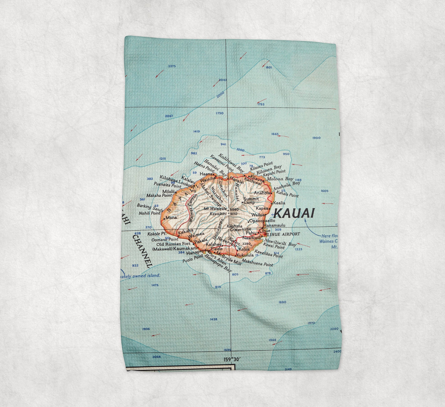 Kauai Hawaii Map Tea Towel | Waffle-Weave Kitchen Towel Gift