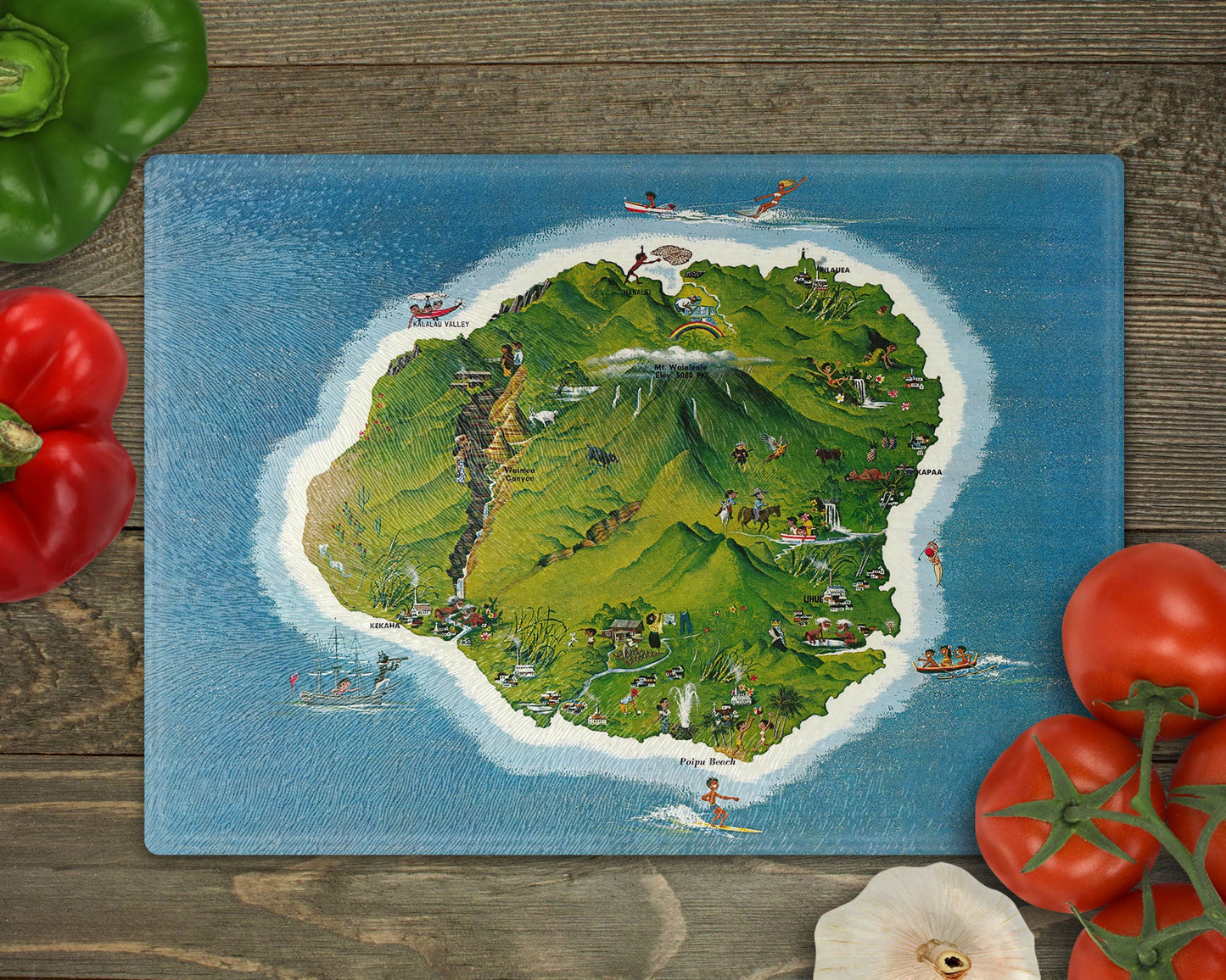 Kauai Hawaii Map Cutting Board | Travel Gift | Kitchen Decor