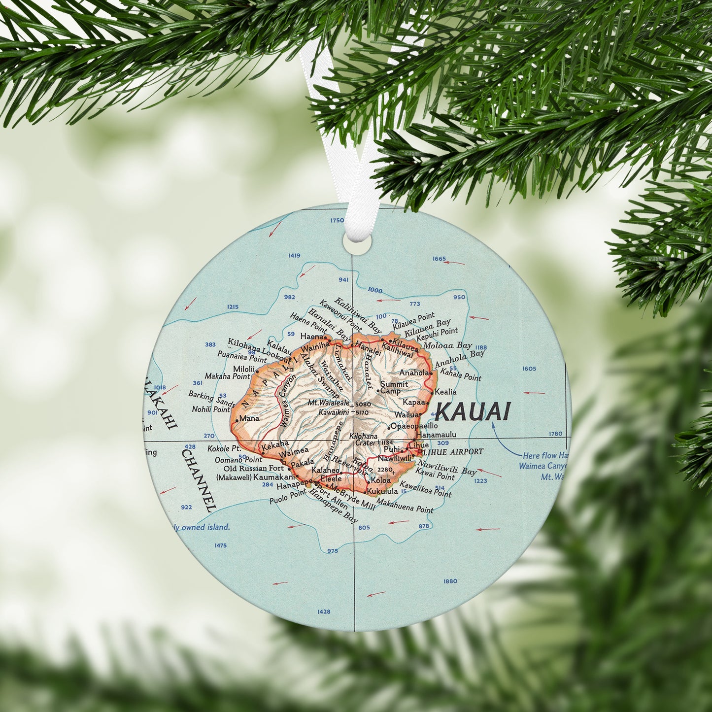 Kauai Hawaii Vintage Map Ornament