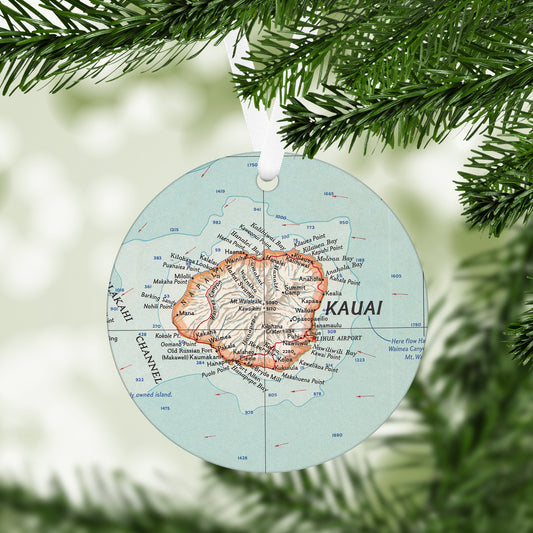 Kauai Hawaii Vintage Map Ornament