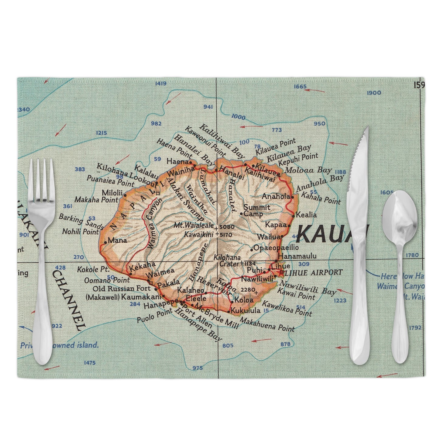 Kauai Hawaii Vintage Map Placemats Set of 4