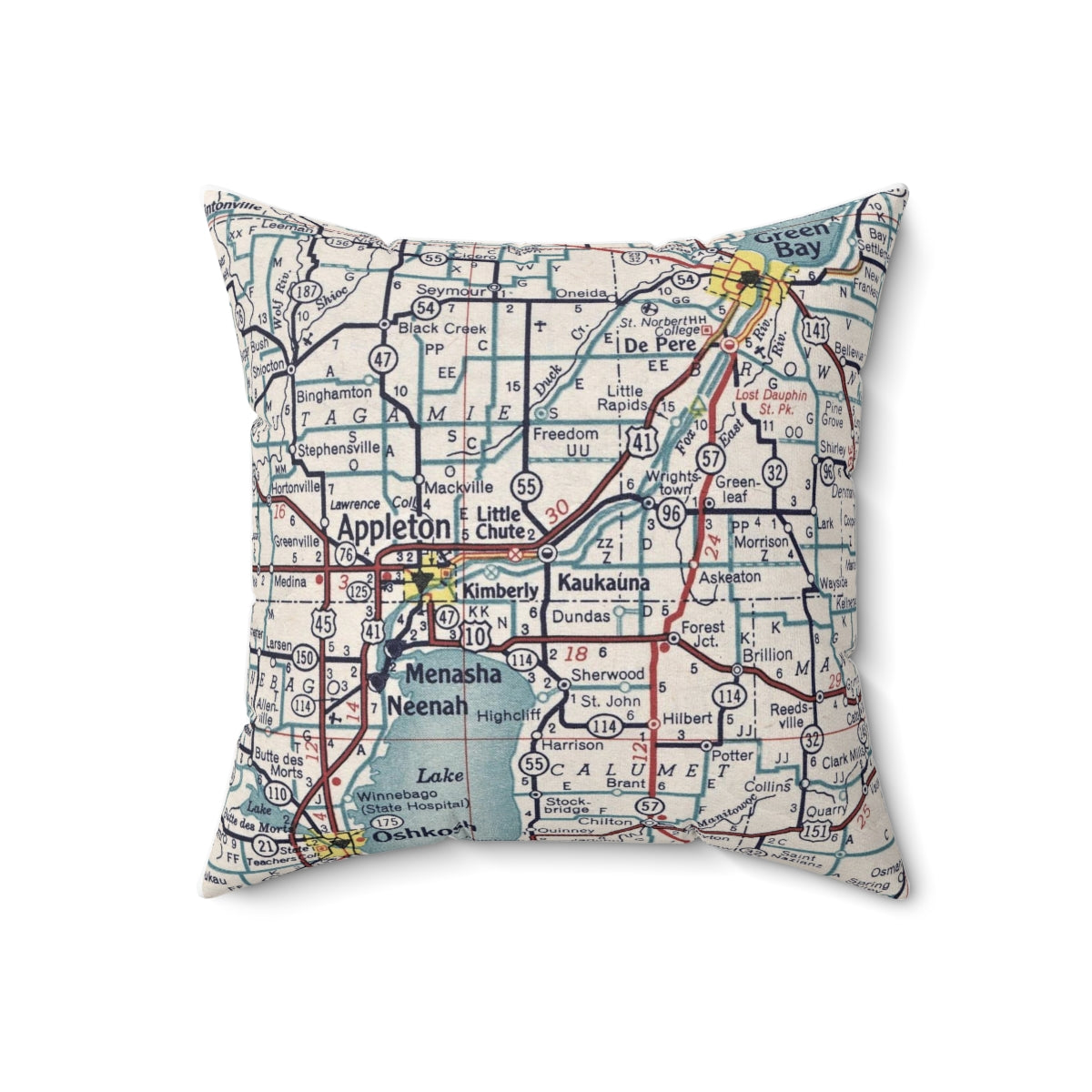 Kaukauna Wisconsin vintage map pillow