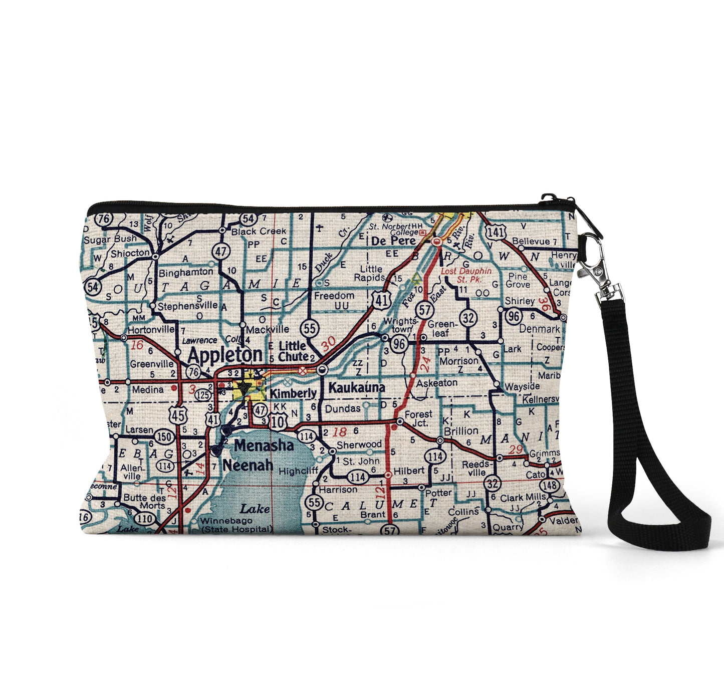 Kaukauna Wisconsin map wristlet travel pouch