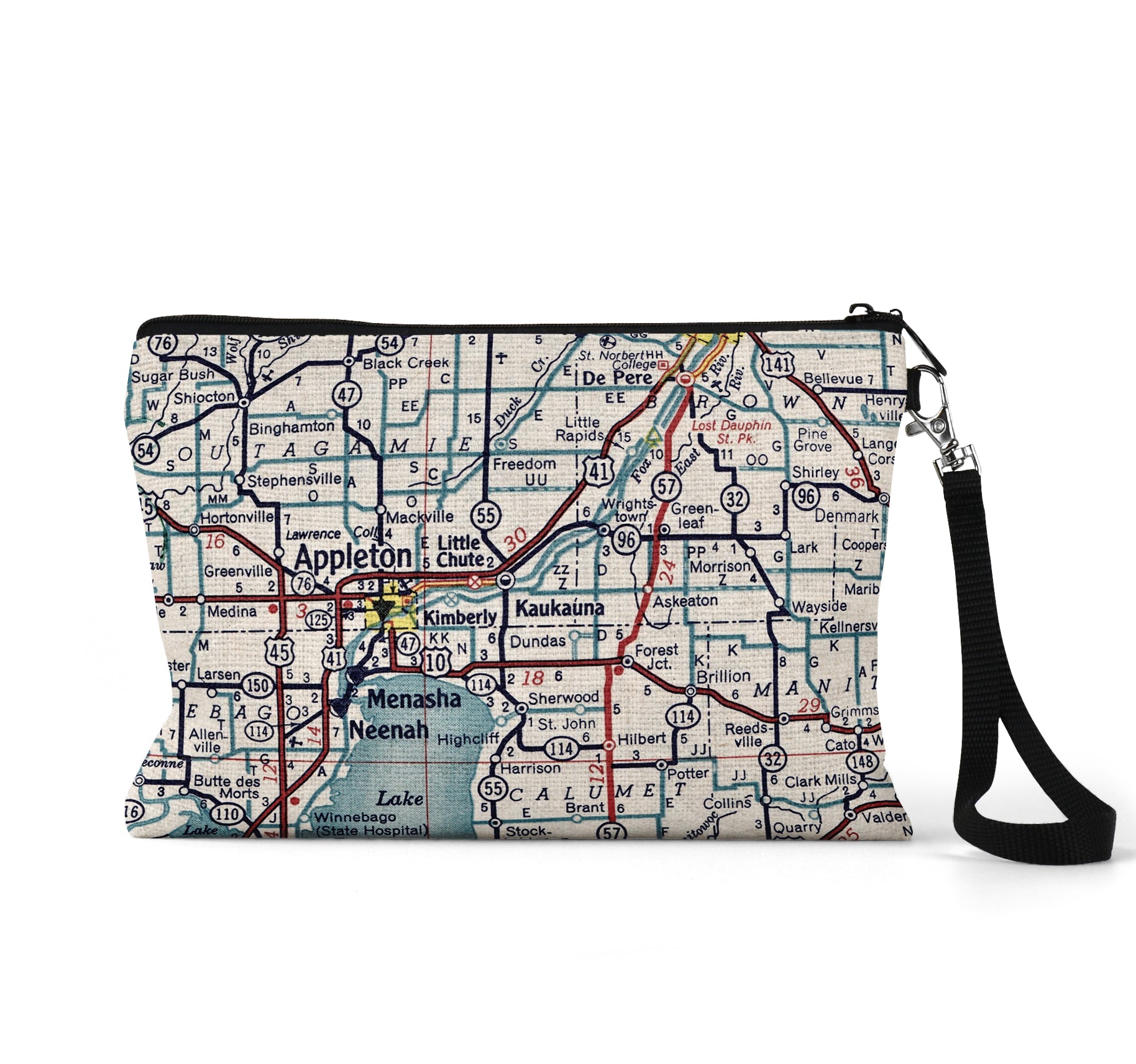 Kaukauna Wisconsin map wristlet travel pouch