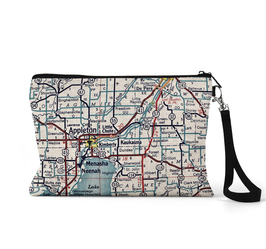 Kaukauna Wisconsin map wristlet travel pouch