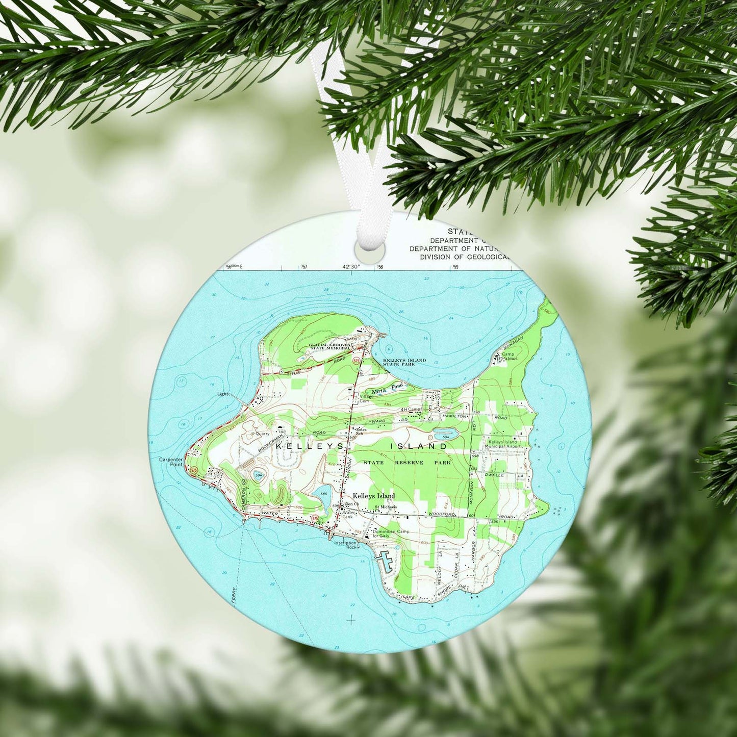 Kelleys Island Ohio Vintage Map Ornament