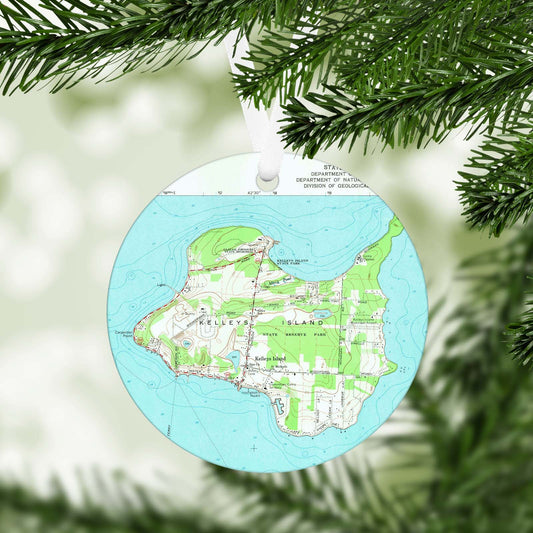 Kelleys Island Ohio Vintage Map Ornament
