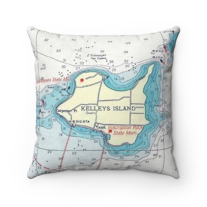 Kelleys Island Ohio vintage map pillow