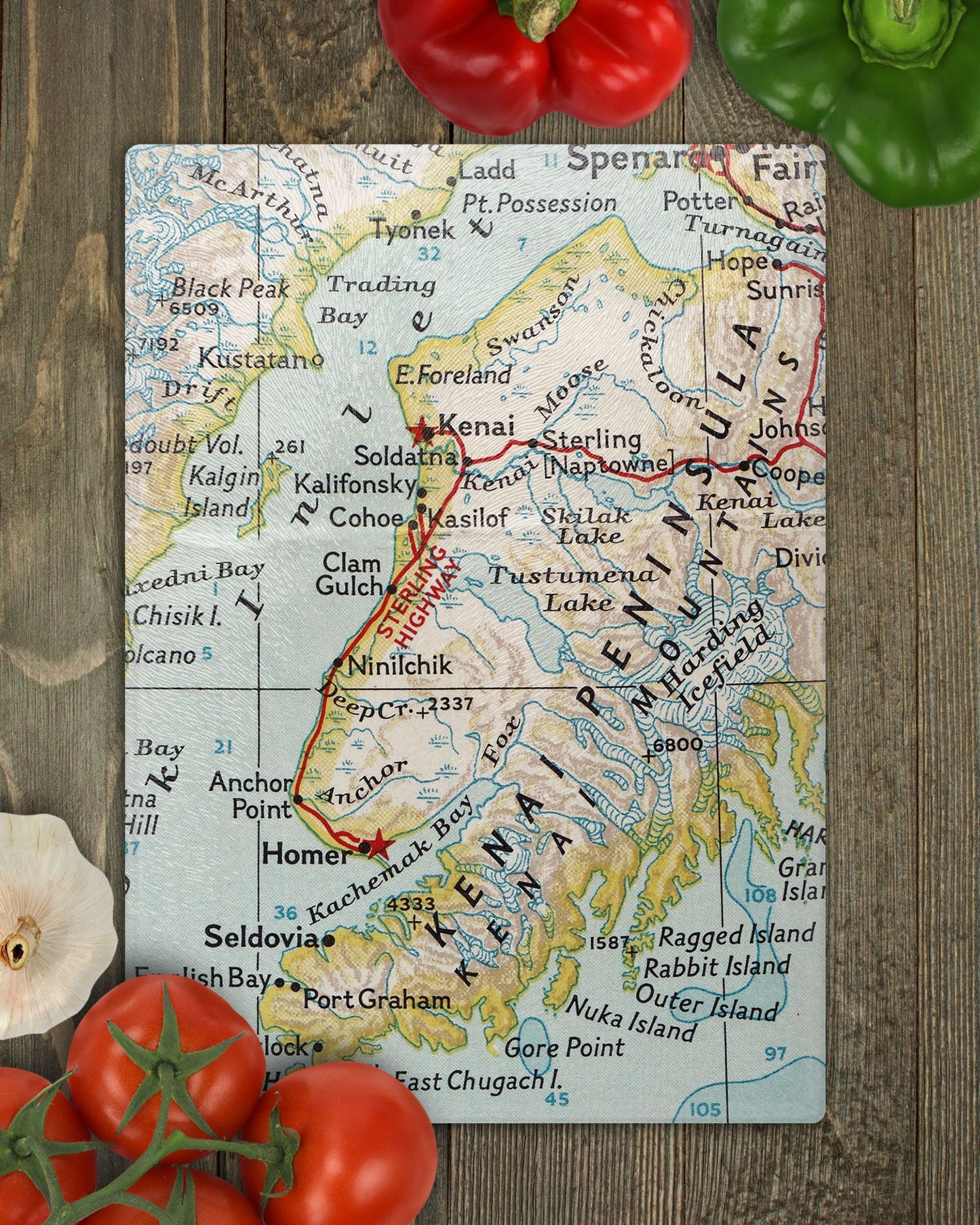 Kenai Alaska Map Cutting Board | Travel Gift | Kitchen Decor