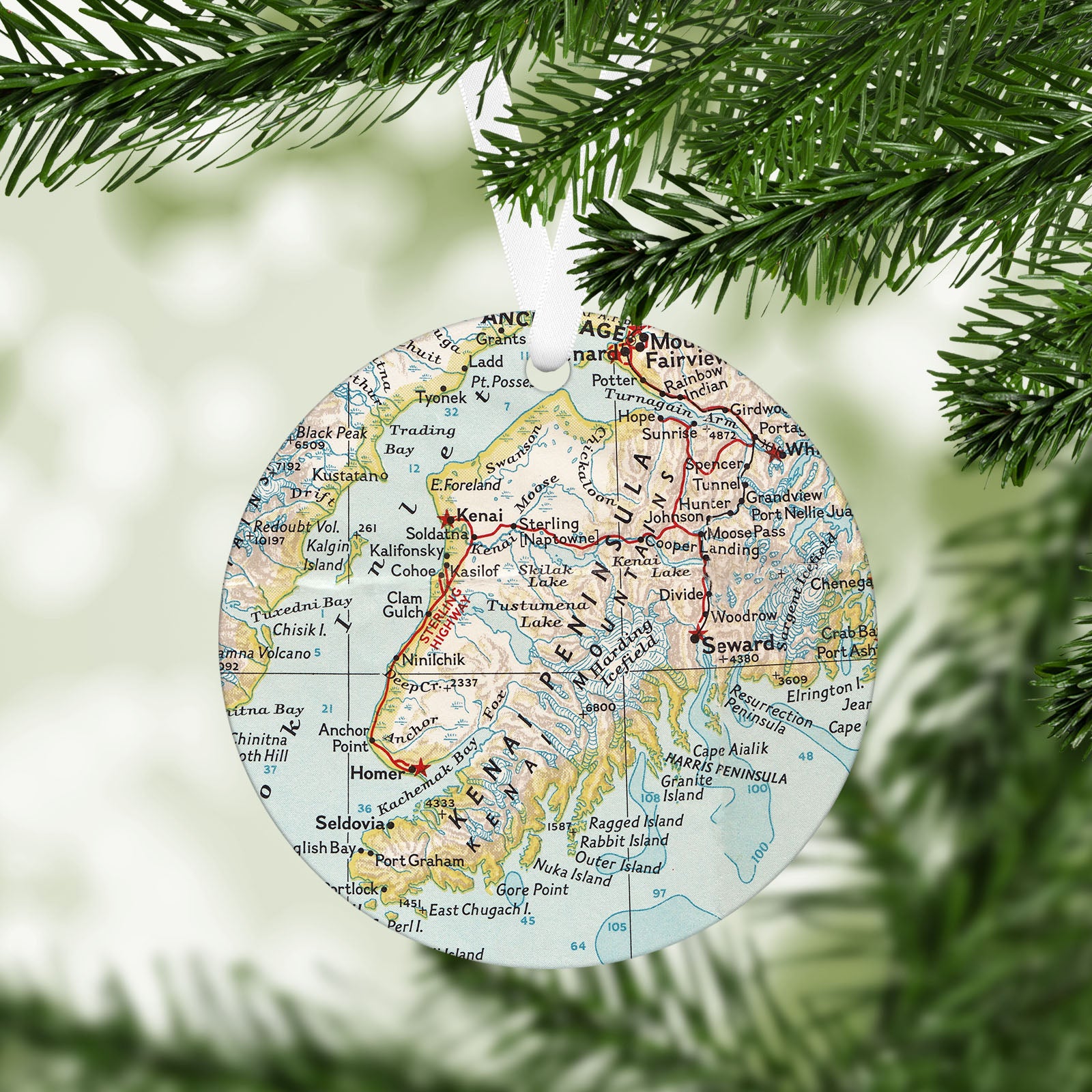 Kenai Alaska Vintage Map Ornament