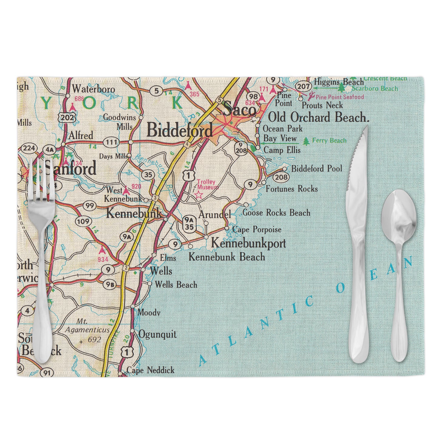 Kennebunkport Maine Vintage Map Placemats Set of 4