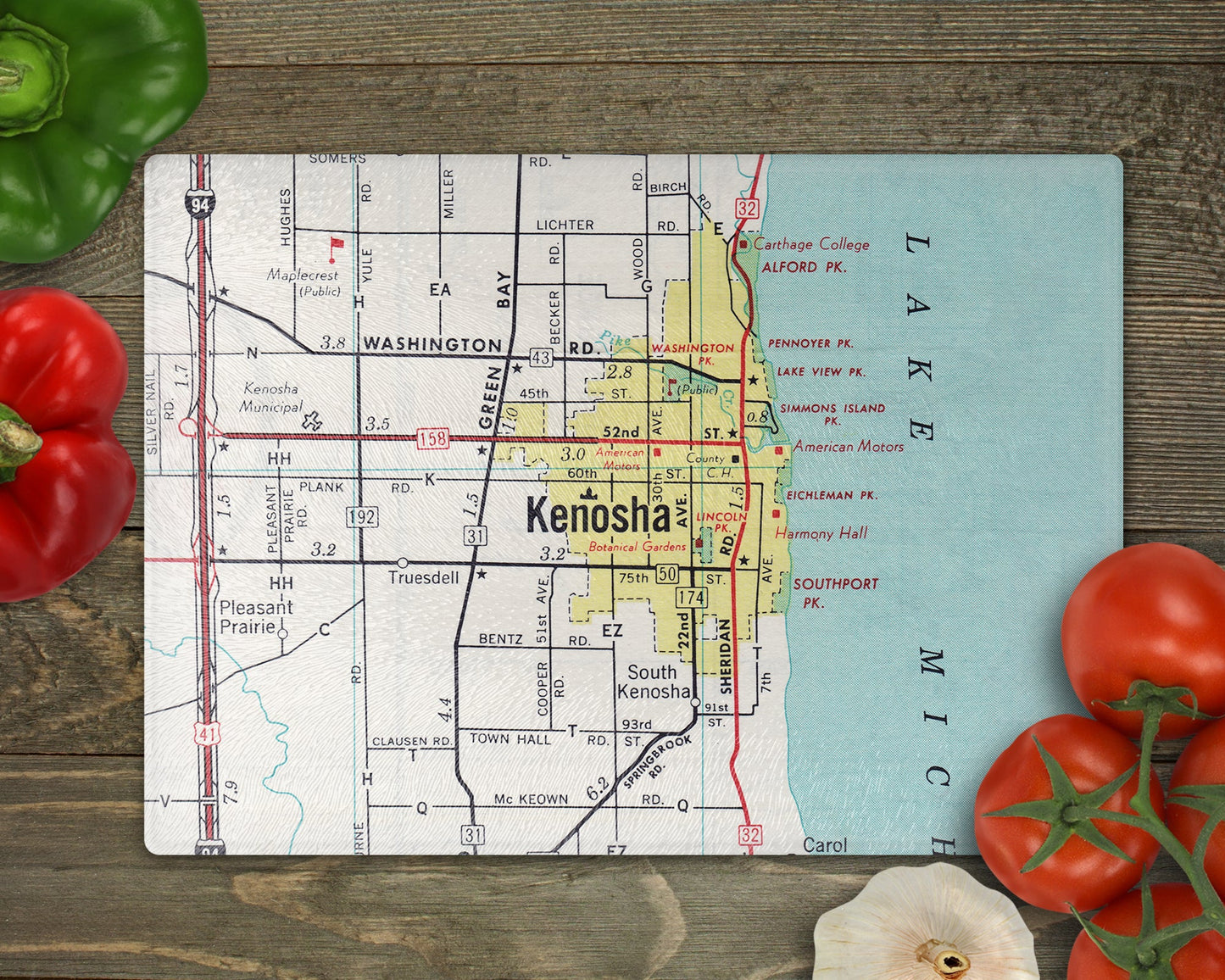 Kenosha Wisconsin Map Cutting Board | Travel Gift | Kitchen Decor